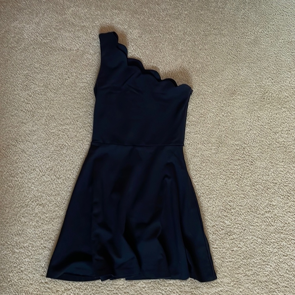Aqua Black Scalloped One-Shoulder Dress